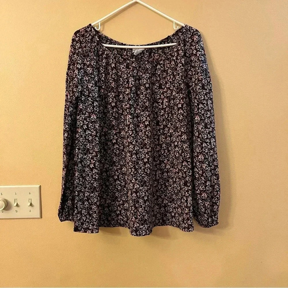 Ava & Viv Blouse Women’s X Multicolor Floral Long Sleeve Crewneck Flowy Stretch - Picture 1 of 5